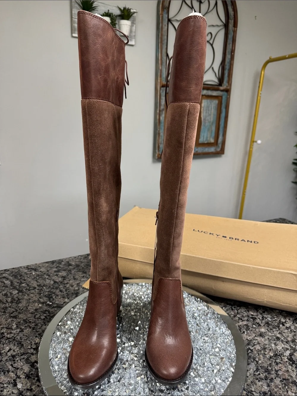 Lucky Brand leather Women's Two-Tone Brown Over-the-Knee Leather & Suede Boots